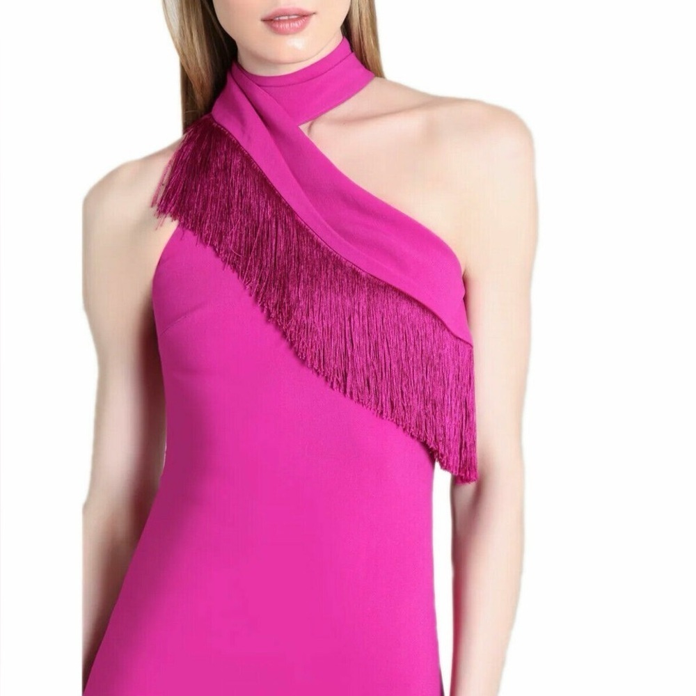 Cushnie Runway “Ivy" Magenta Pink Fringe Silk Lined Midi Dress - US 6 / Small